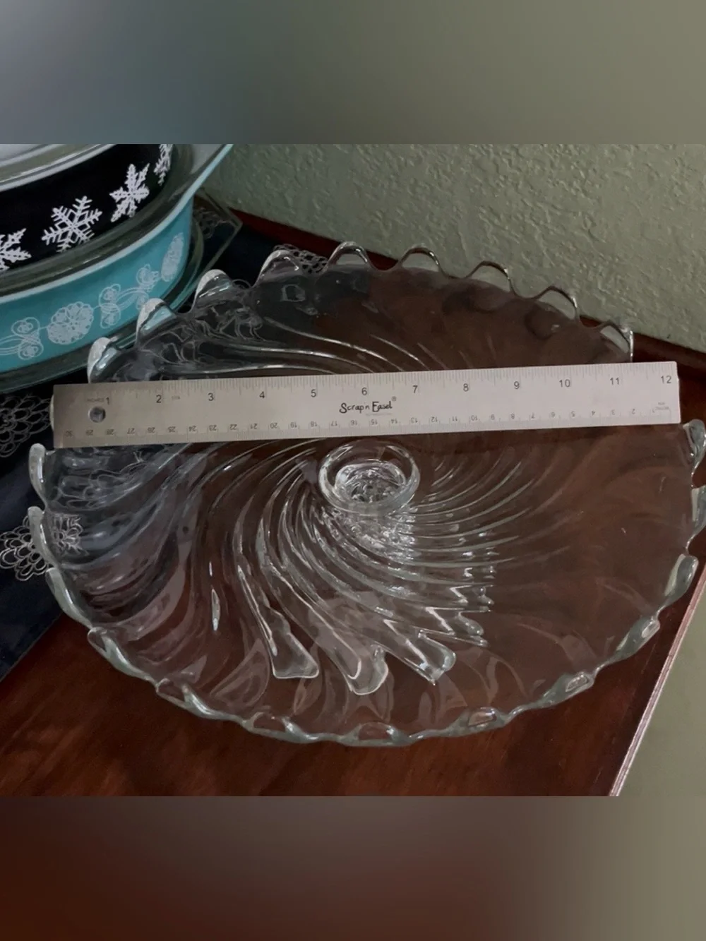 Elegant Fostoria Swirl Pedestal Cake Stand Scalloped Torte Plate 12”